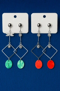 Groove Gallery  Geometric Dangle Earrings with Colorful Acrylic Drops