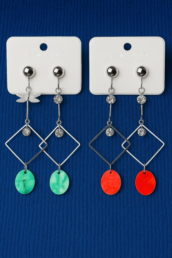 Groove Gallery  Geometric Dangle Earrings with Colorful Acrylic Drops