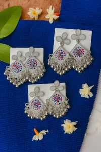 Groove Gallery  Trendy Oxidised Silver Plated Floral Mirror Work Earrings