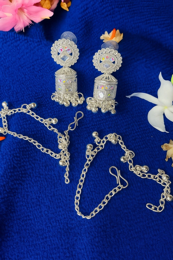 Groove Gallery  Traditional Silver Jhumka Earrings with Matching Anklets