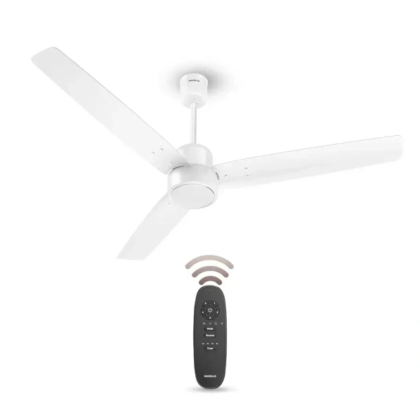 Havells FAB BLDC Ceiling Fan 1200mm, 350 RPM, Savings upto 65%, Reverse Rotation, 4 Modes (Boost, Sleep, Breeze, Mop), Low Wattage 30W, Low Noise, Air Flow:225 CMM, 3 Year Warranty, Elegant White - 1200 MM