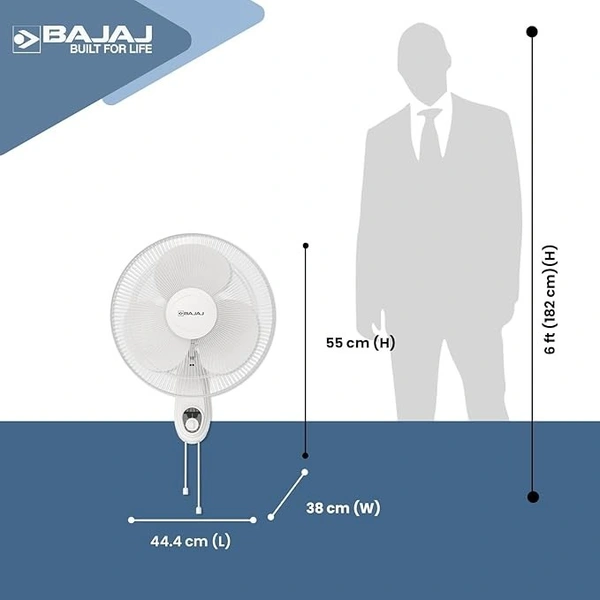 Bajaj Frore Neo 400 MM Wall Mount Fan|Wall Fan for Kitchen & Home| Smooth Oscillation|100% CopperMotor| HighAir Delivery|3-Speed Control| Rust Free| 2-Yr Warranty White - 300mm