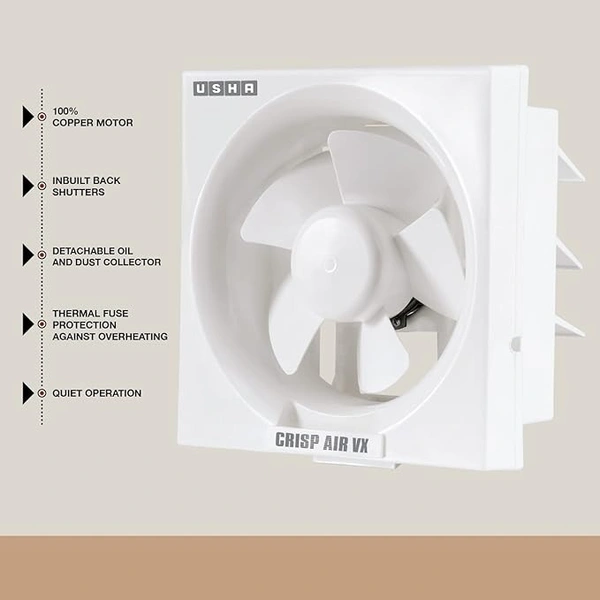 USHA Crisp Air VX Exhaust Fan | 250mm Sweep Size | 345mm Duct Size | 100% Copper Motor | 2 Year Warranty | (White)