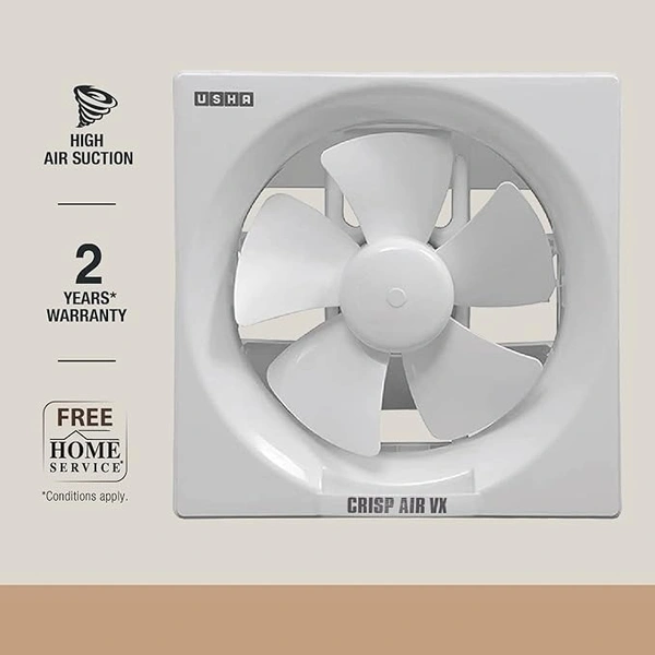 USHA Crisp Air VX Exhaust Fan | 200mm Sweep Size | 300mm Duct Size | 100% Copper Motor | 2 Year Warranty | (White)