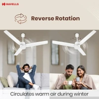 Havells FAB BLDC Ceiling Fan 1200mm, 350 RPM, Savings upto 65%, Reverse Rotation, 4 Modes (Boost, Sleep, Breeze, Mop), Low Wattage 30W, Low Noise, Air Flow:225 CMM, 3 Year Warranty, Elegant White - 1200 MM