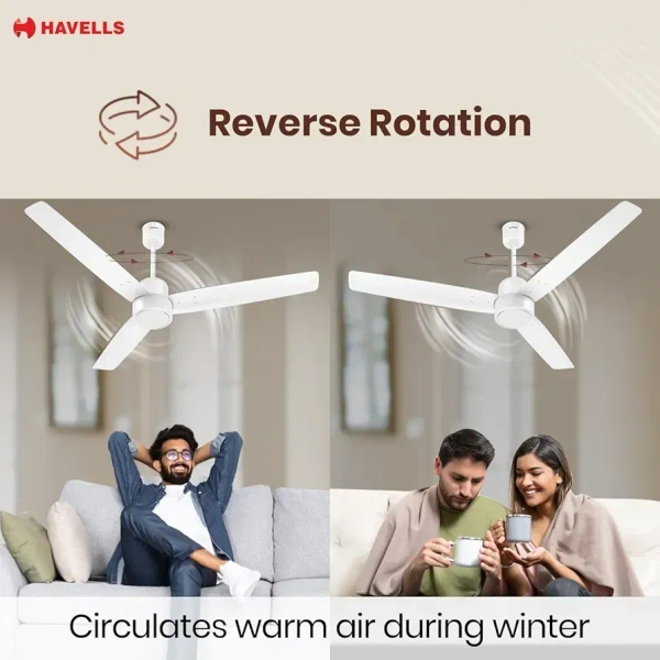 Havells FAB BLDC Ceiling Fan 1200mm, 350 RPM, Savings upto 65%, Reverse Rotation, 4 Modes (Boost, Sleep, Breeze, Mop), Low Wattage 30W, Low Noise, Air Flow:225 CMM, 3 Year Warranty, Elegant White - 1200 MM