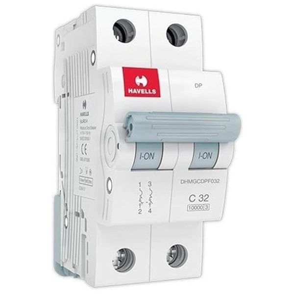 HAVLLES Havells DHMGCDPF032 PVC Plastic 32A MCB DP C Curve (White)