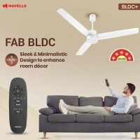 Havells FAB BLDC Ceiling Fan 1200mm, 350 RPM, Savings upto 65%, Reverse Rotation, 4 Modes (Boost, Sleep, Breeze, Mop), Low Wattage 30W, Low Noise, Air Flow:225 CMM, 3 Year Warranty, Elegant White - 1200 MM