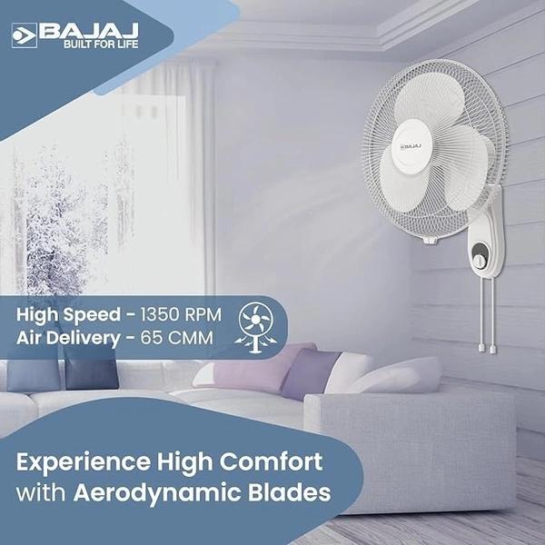 Bajaj Frore Neo 400 MM Wall Mount Fan|Wall Fan for Kitchen & Home| Smooth Oscillation|100% CopperMotor| HighAir Delivery|3-Speed Control| Rust Free| 2-Yr Warranty White - 300mm