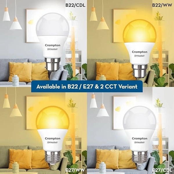 Crompton Dyna Ray LED Bulb | 9W | Warm White | E27 Base | 180 Degree Coverage | 4kV Surge Protection | 440V High Voltage Protection | Pack of 1