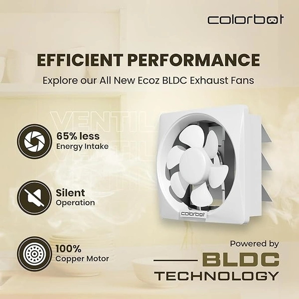 POLAR Colorbot Ecoz BLDC Exhaust Fan 10 inches | 250mm | Suitable for Bathroom, Kitchen | Easy to Clean | Copper Motor | Noiseless | 2+1 Years Warranty (White) - POLAR, WHITE