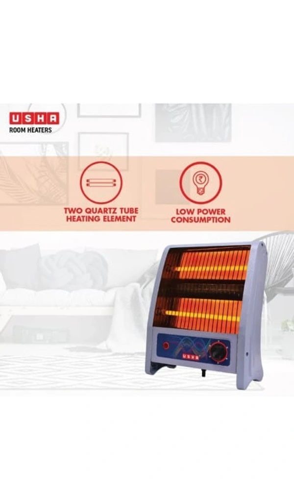 Usha 2 Rod 800 Watt Quartz Heater with Low Power Consumption and Tip Over Protection (4302, Grey)