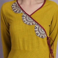 Women Rayon Slub Flared Printed Yellow Kurti - all