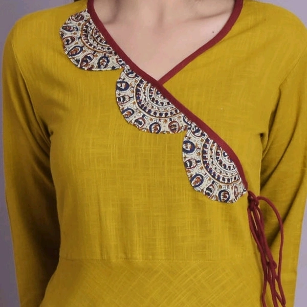 Women Rayon Slub Flared Printed Yellow Kurti - all