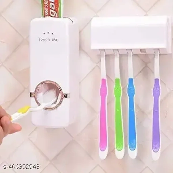 Fab Innovations Hands Free Wall Mounted Plastic Dust Proof Automatic Toothpaste Dispenser and Detachable Hole 5 Toothbrush Holder, Whitetoothbrush holder toothpaste dispenser - 