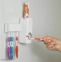 Fab Innovations Hands Free Wall Mounted Plastic Dust Proof Automatic Toothpaste Dispenser and Detachable Hole 5 Toothbrush Holder, Whitetoothbrush holder toothpaste dispenser - 
