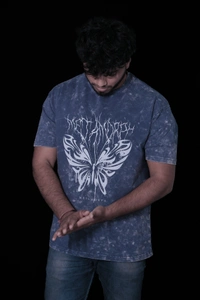 Mutantcobra Butterfly-Denim Blue - Acid Wash Oversized T-shirt - M