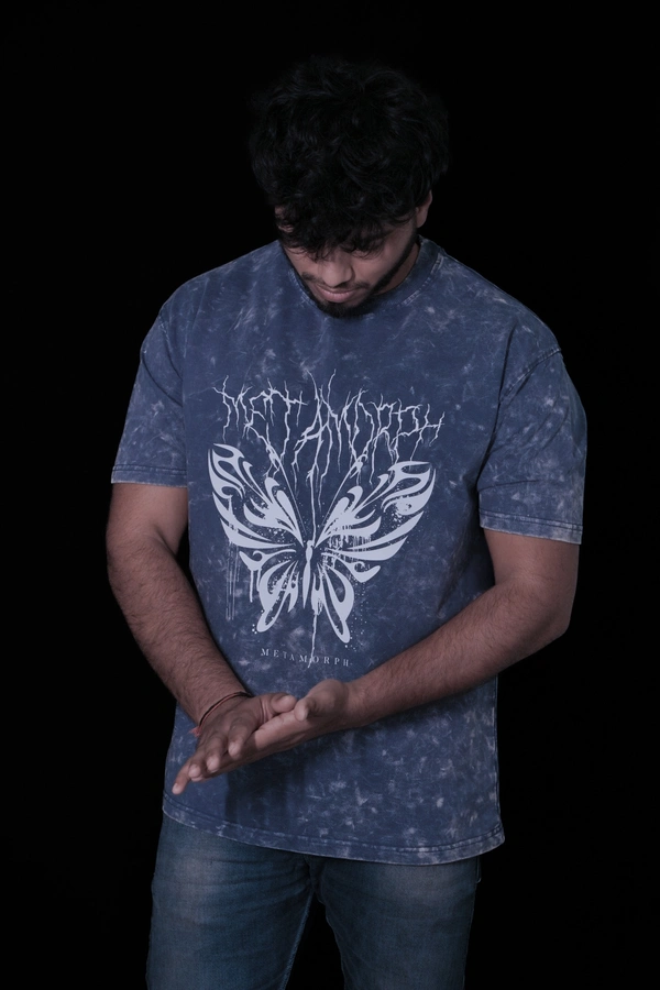 Mutantcobra Butterfly-Denim Blue - Acid Wash Oversized T-shirt - M