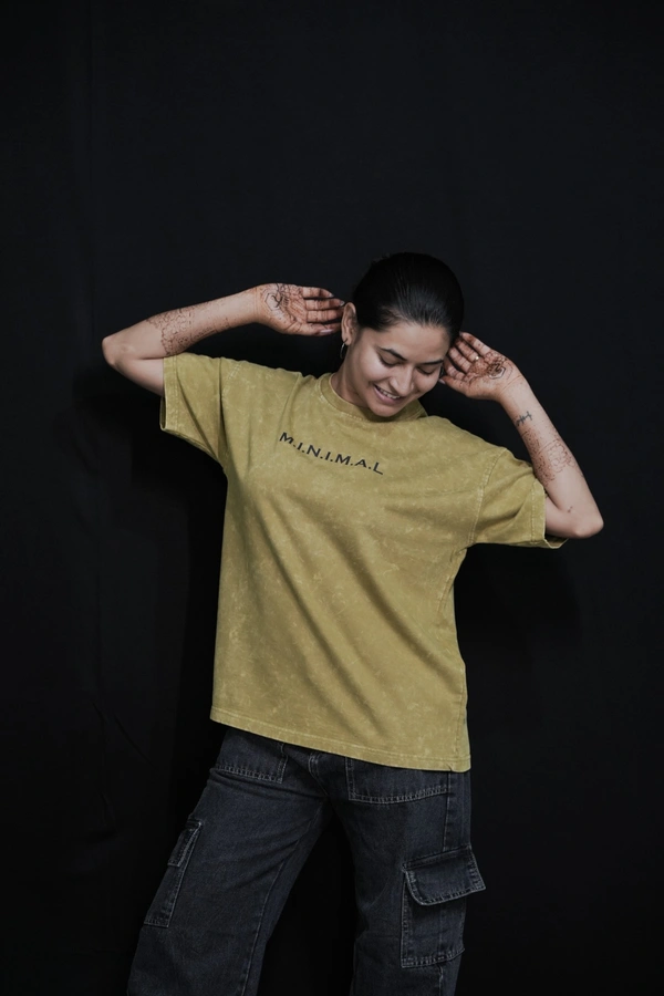 Mutantcobra Minimal- Light Olive, Acid Wash Oversized T-Shirt - S, Wild Willow