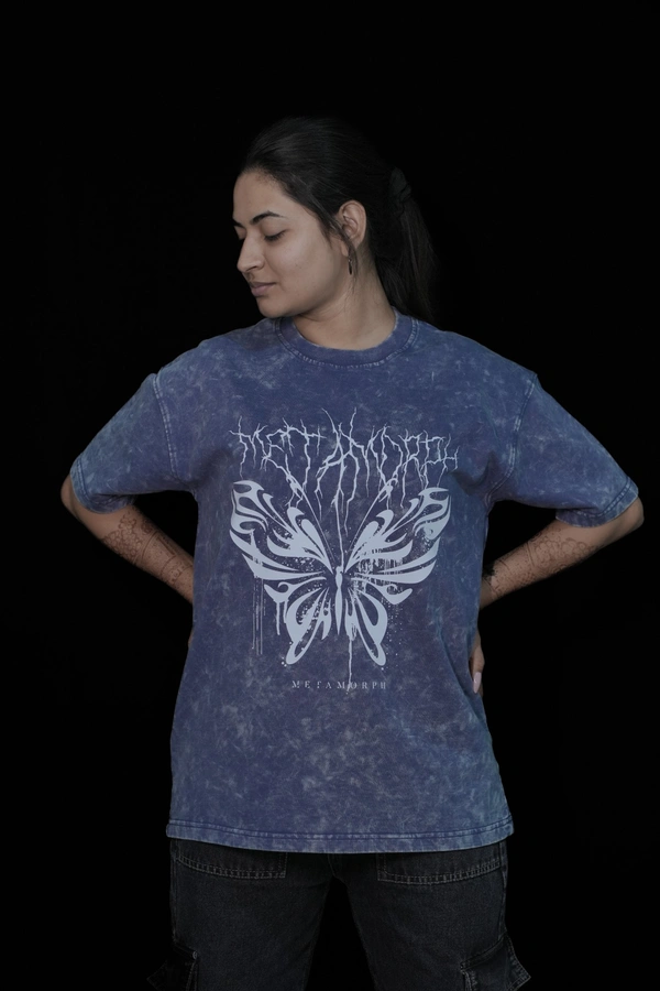 Mutantcobra Butterfly-Denim Blue - Acid Wash Oversized T-shirt - M