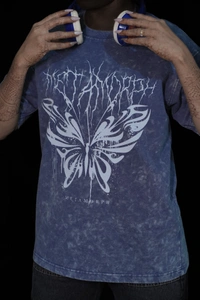 Mutantcobra Butterfly-Denim Blue - Acid Wash Oversized T-shirt - M