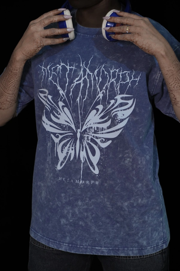 Mutantcobra Butterfly-Denim Blue - Acid Wash Oversized T-shirt - M