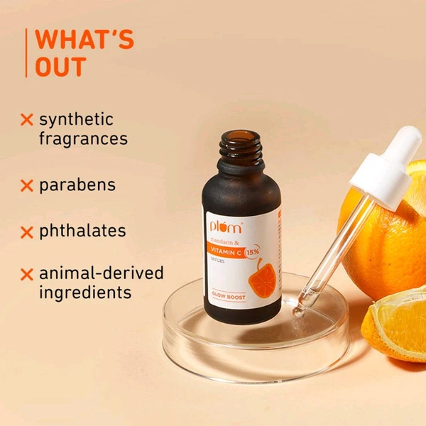 Plum Goodness Plum 15% Vitamin C Glow Face Serum Dermat Tested Fight Dark Spots, Pigmentation & Dull Skin (30ml) - 30ml