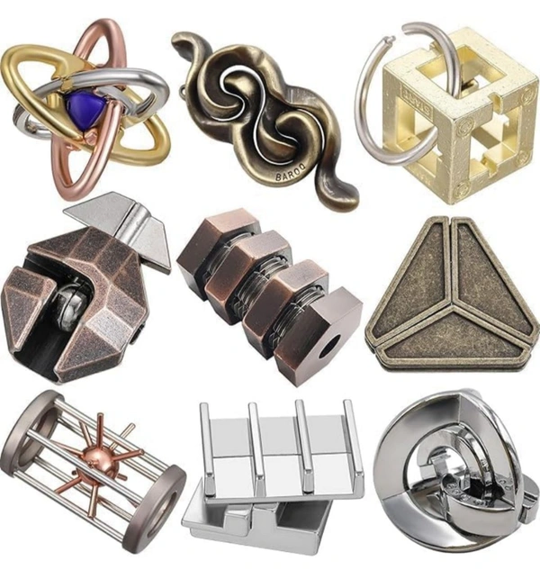 9 Pcs Metal Brain Teaser, Unlock Interlocking Puzzle Adult IQ Education Smart Puzzle, Puzzles Teaser 3D Steel Puzzle Toys for Adults. (Magic)
