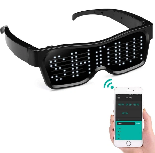 AUGEN LED Glasses, Bluetooth APP Connected LED Display Smart Glasses USB Rechargeable DIY Funky Eyeglasses for Party Club DJ Halloween Christmas(Text, Graffiti, Animation, Music Rhythm)
