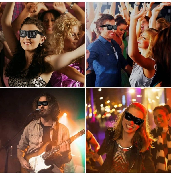 AUGEN LED Glasses, Bluetooth APP Connected LED Display Smart Glasses USB Rechargeable DIY Funky Eyeglasses for Party Club DJ Halloween Christmas(Text, Graffiti, Animation, Music Rhythm)