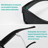AUGEN LED Glasses, Bluetooth APP Connected LED Display Smart Glasses USB Rechargeable DIY Funky Eyeglasses for Party Club DJ Halloween Christmas(Text, Graffiti, Animation, Music Rhythm)