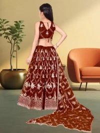  Lehenga, Choli and Dupatta Set Girls Lehenga Choli Party Wear Embroidered Lehenga, Choli and Dupatta Set (Orange, Pack of 1)