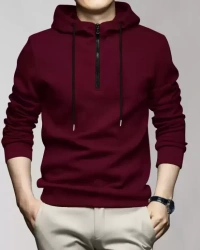  Hooded Neck Solid Men Maroon T-Shirt