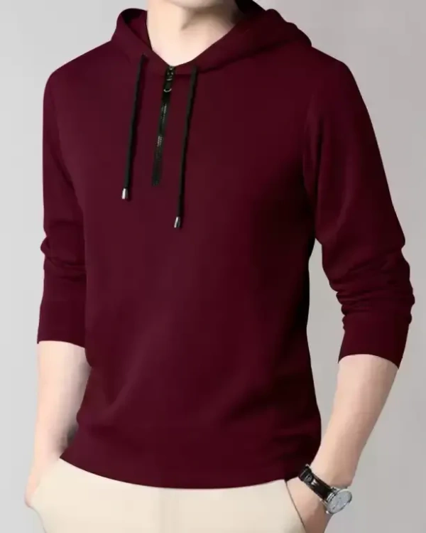  Hooded Neck Solid Men Maroon T-Shirt