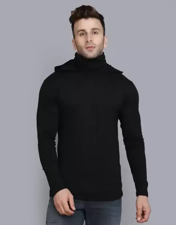  Hooded Neck Color Block Men Black T-Shirt