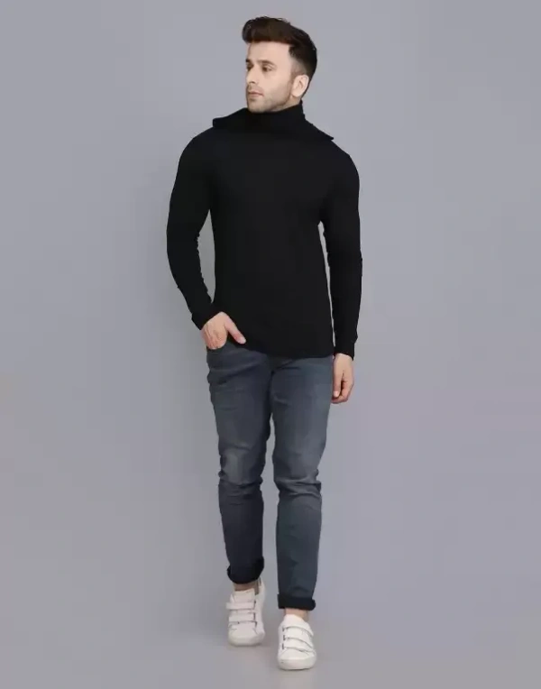  Hooded Neck Color Block Men Black T-Shirt