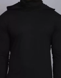  Hooded Neck Color Block Men Black T-Shirt