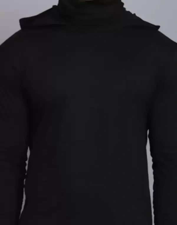  Hooded Neck Color Block Men Black T-Shirt