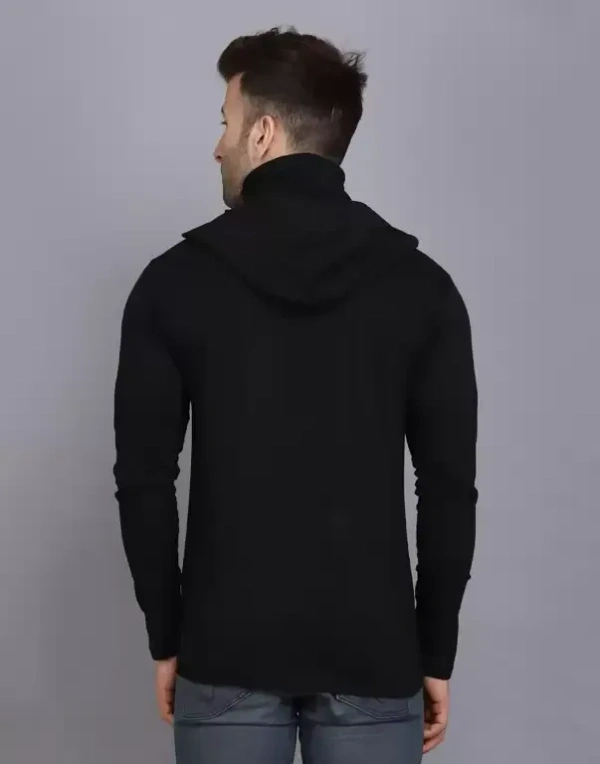  Hooded Neck Color Block Men Black T-Shirt
