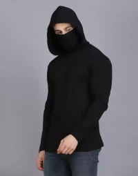  Hooded Neck Color Block Men Black T-Shirt