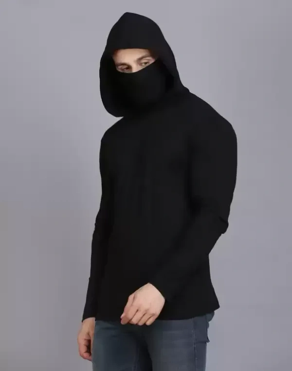  Hooded Neck Color Block Men Black T-Shirt