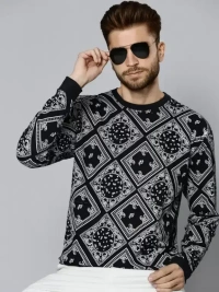  1 LEWEL Men's Stylish T-Shirt Printed Men Black T-Shirt