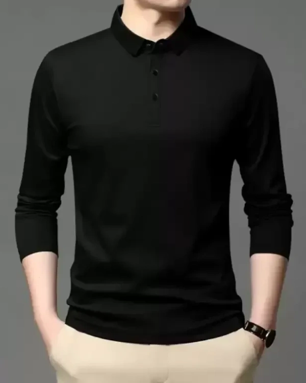  Polo Neck Solid Men Black T-Shirt