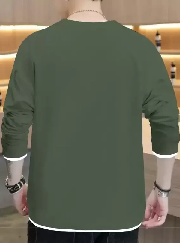  Full Sleeve Printed Men Dark Green T-Shirt
