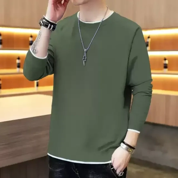  Full Sleeve Printed Men Dark Green T-Shirt