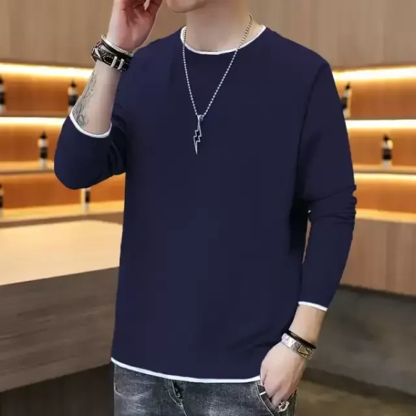  Round Neck Solid Men Blue T-Shirt