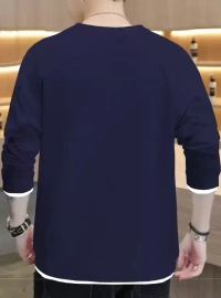  Round Neck Solid Men Blue T-Shirt