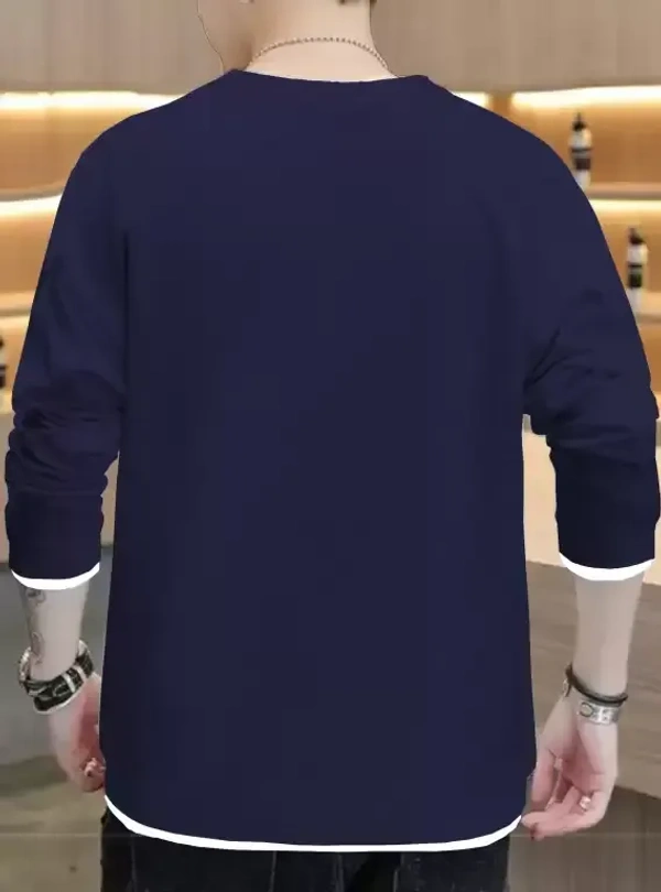  Round Neck Solid Men Blue T-Shirt
