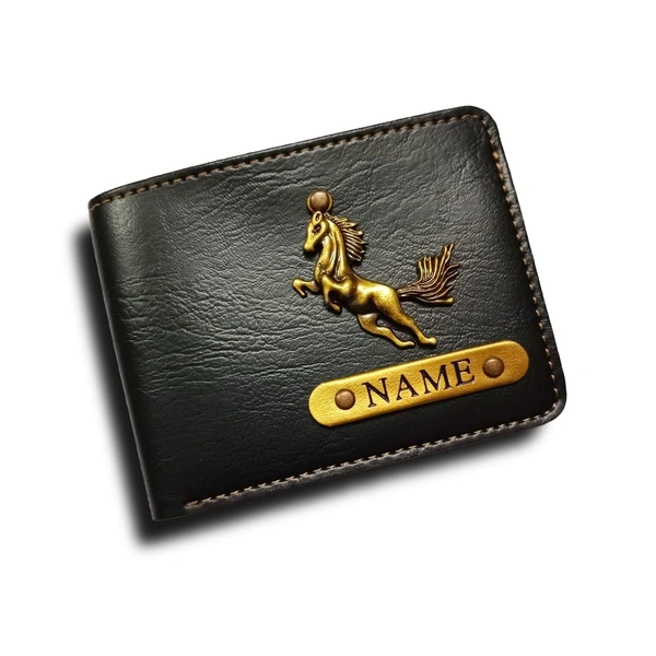 Kraftify Name Wallet Brown Leather Customized Name Wallet for Men with Charms, Personalized Name Wallet, Best Birthday, Anniversary Gifts for Men  - Black