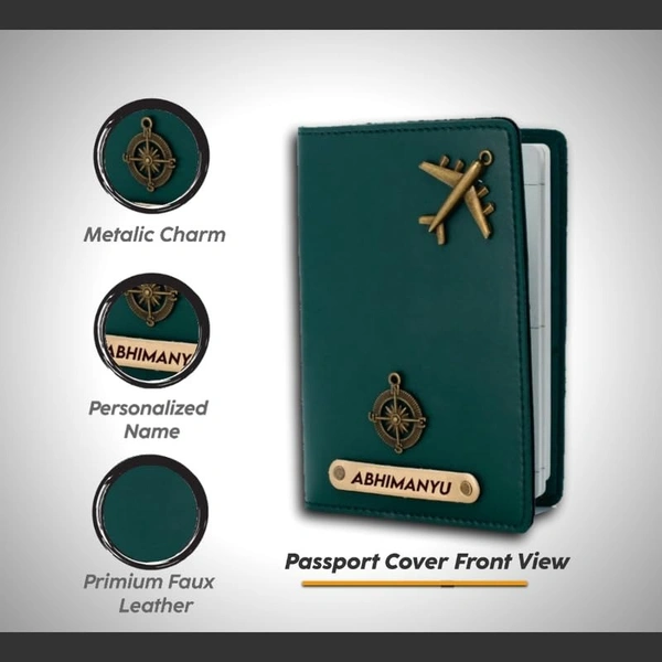 Krafitfy Customised Name & Charm Leather Passport Cover Holder for Men & Women | Personalised Birthday Gifts for Men